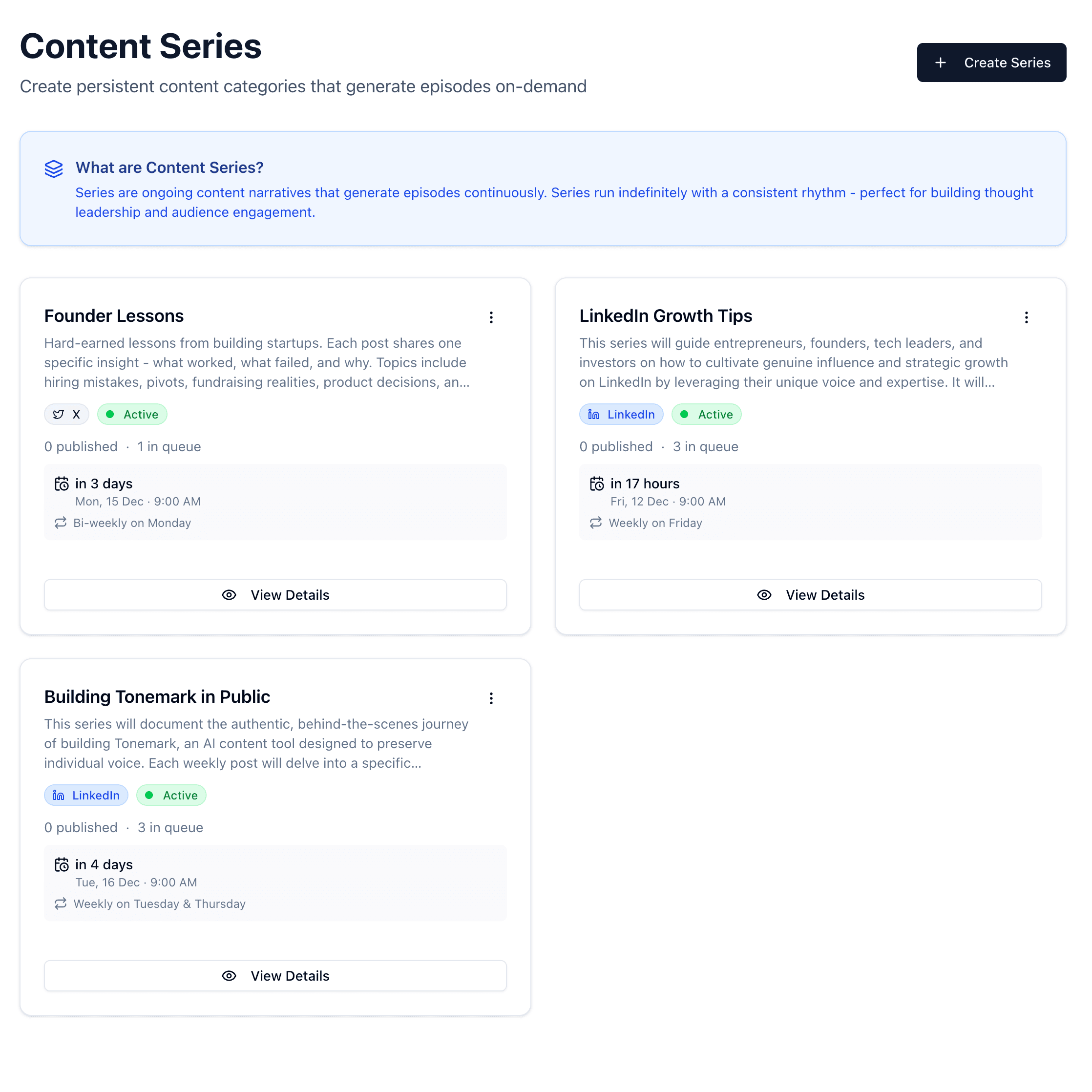 Content series planning - automate recurring LinkedIn content themes on autopilot